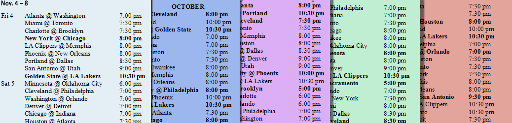 Printable NBA Schedules
